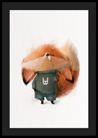 Illustrated fox in green sweater smells white flower-4