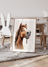 Watercolor illustration of brown horse with white blaze and halter-8