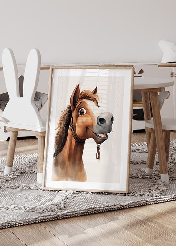 Watercolor illustration of brown horse with white blaze and halter-12