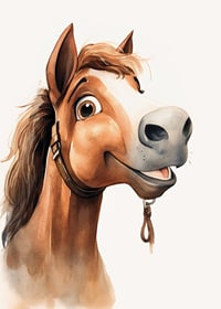 Watercolor illustration of brown horse with white blaze and halter-7
