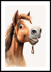 Watercolor illustration of brown horse with white blaze and halter-0