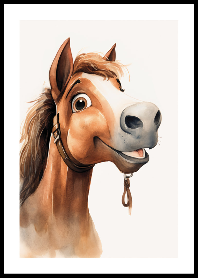 Watercolor illustration of brown horse with white blaze and halter-12