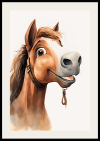 Akvarell illustrasjon av brun hest med hvitt bliss og grime-2