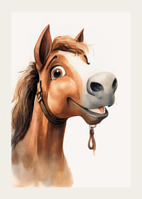 Akvarell illustrasjon av brun hest med hvitt bliss og grime-3
