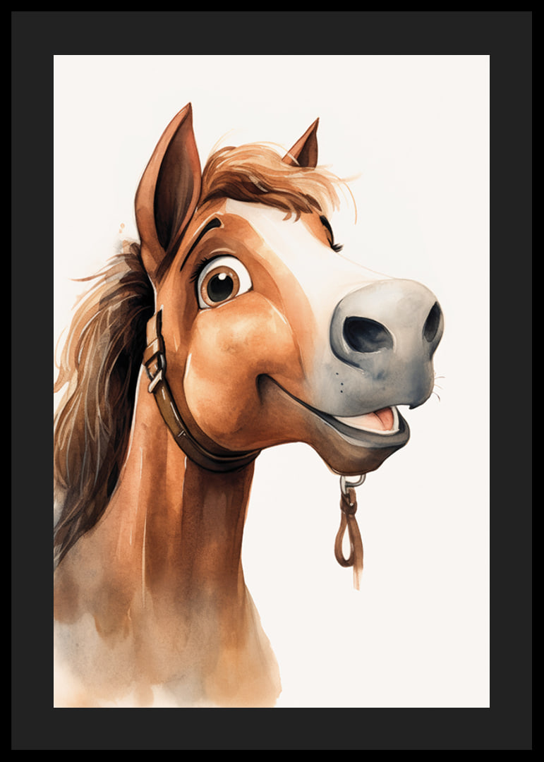 Watercolor illustration of brown horse with white blaze and halter-12