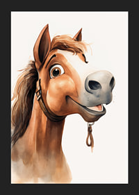 Watercolor illustration of brown horse with white blaze and halter-5