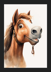 Akvarell illustrasjon av brun hest med hvitt bliss og grime-5