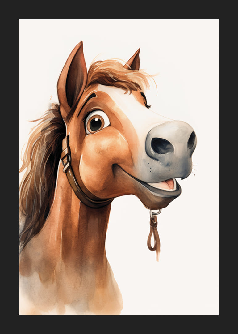 Akvarell illustrasjon av brun hest med hvitt bliss og grime-12