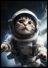 Illustrerad katt i astronautdräkt mot rymdbakgrund-6