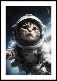 Illustrerad katt i astronautdräkt mot rymdbakgrund-0