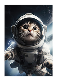 Illustrerad katt i astronautdräkt mot rymdbakgrund-1