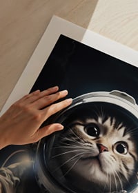 Illustrerad katt i astronautdräkt mot rymdbakgrund-9