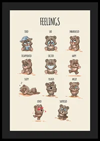 Illustrated teddy bears showing different emotions on beige background-4