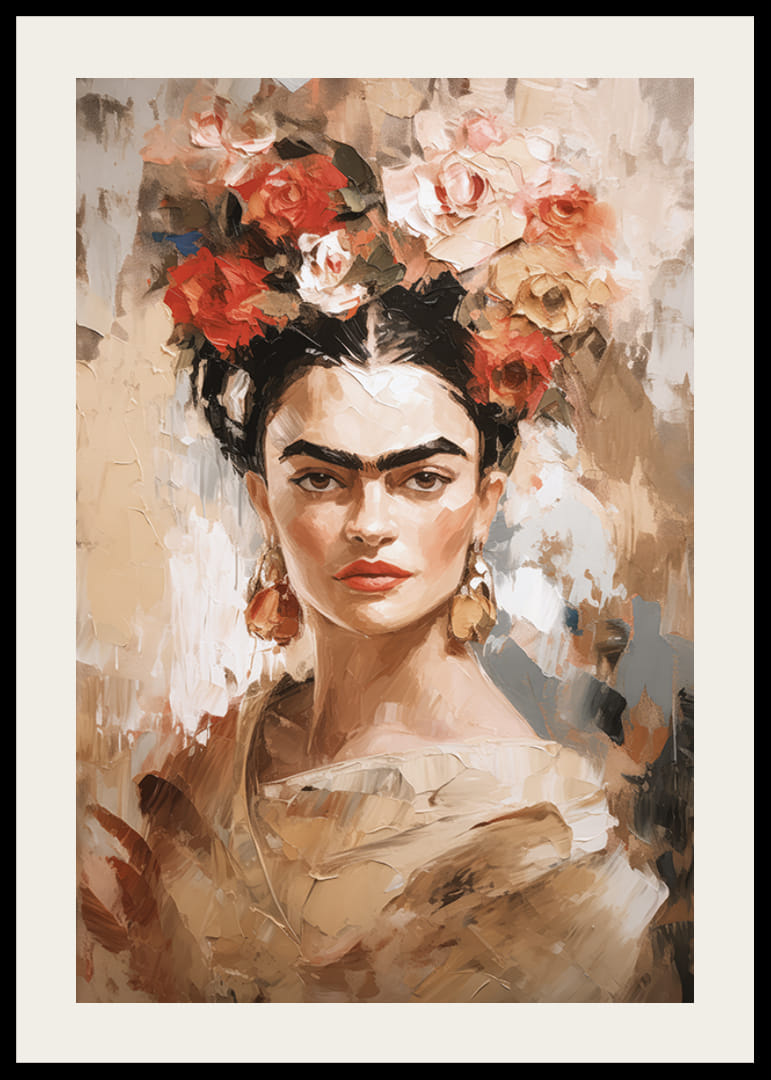 Abstrakt porträtt av Frida Kahlo i varma jordtoner-12