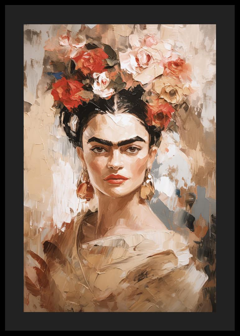 Abstrakt porträtt av Frida Kahlo i varma jordtoner-12