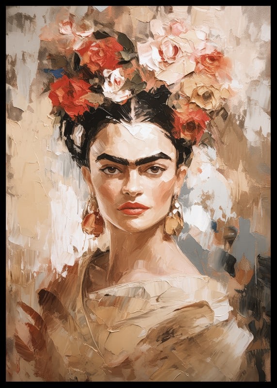 Abstract portret van Frida Kahlo in warme aardtinten-12
