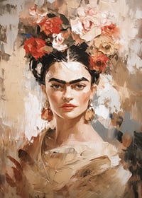 Abstract portret van Frida Kahlo in warme aardtinten-7