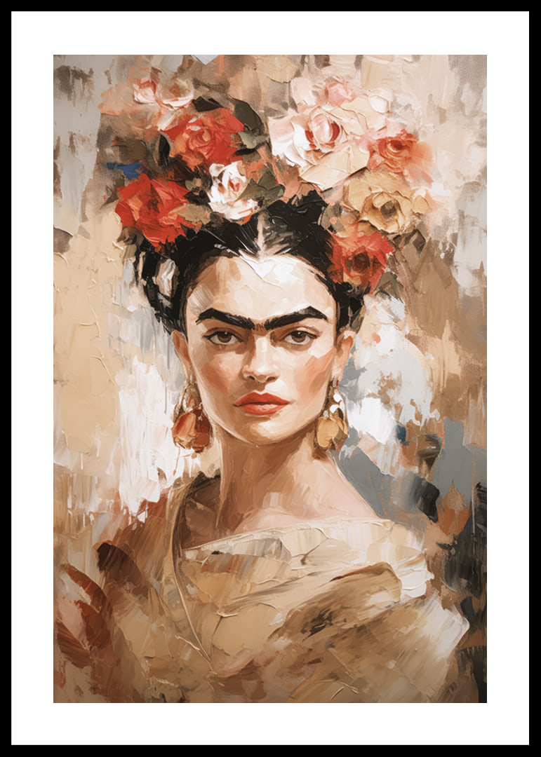 Abstract portret van Frida Kahlo in warme aardtinten-12