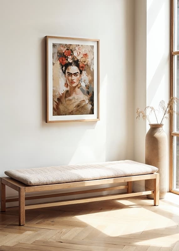 Abstract portret van Frida Kahlo in warme aardtinten-12