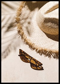 Photographic close-up of straw hat and patterned sunglasses-6
