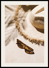 Photographic close-up of straw hat and patterned sunglasses-2
