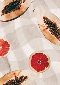 Akvarell av papaya og blodappelsiner på rutete lerret-7