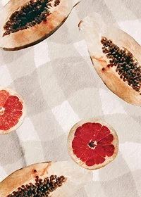 Watercolor of papayas and blood oranges on checkered canvas-7