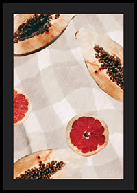 Akvarell av papaya og blodappelsiner på rutete lerret-4