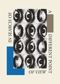 Illustrazione grafica con nove occhi in bianco e nero e testo in inglese-7