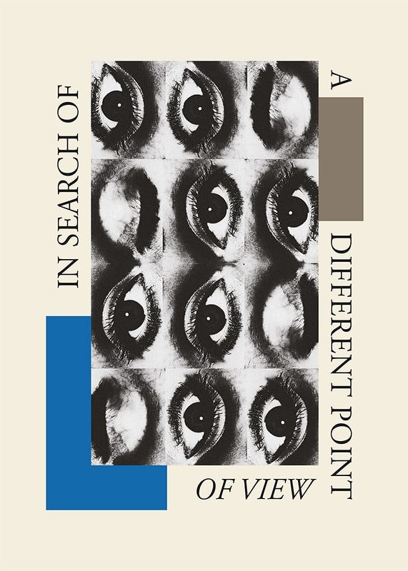 Illustrazione grafica con nove occhi in bianco e nero e testo in inglese-12