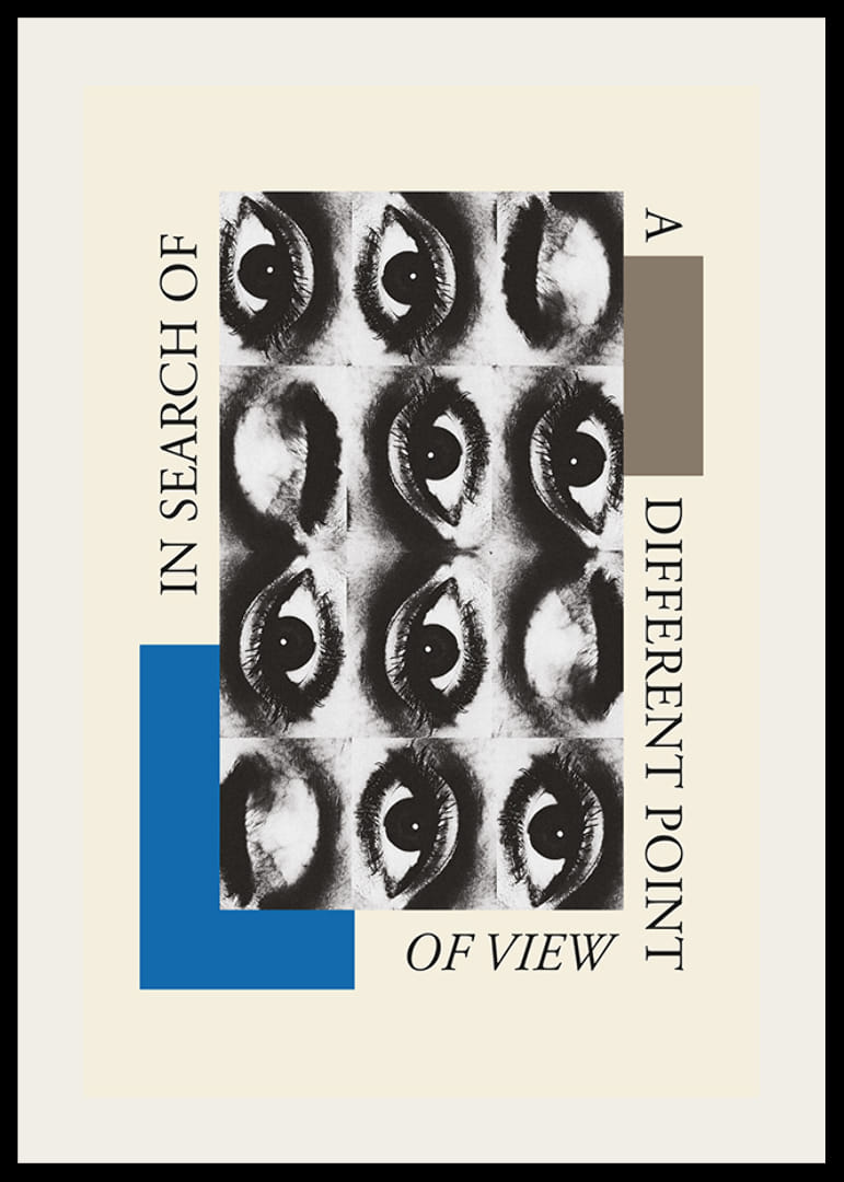 Grafická ilustrácia s deviatimi čiernobielymi očami a anglickým textom-12