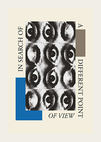 Illustrazione grafica con nove occhi in bianco e nero e testo in inglese-3
