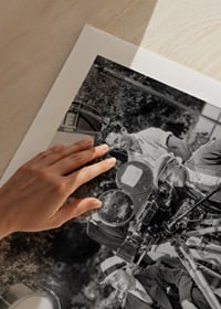 Black and white scene with lion on bench and film recording-9