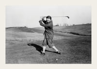 Black and white photograph of male golfer in classic attire-3