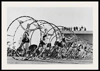 Black and white photo of female gymnasts with large hoops-2