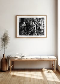Black and white photo of group of photographers with classic cameras-8