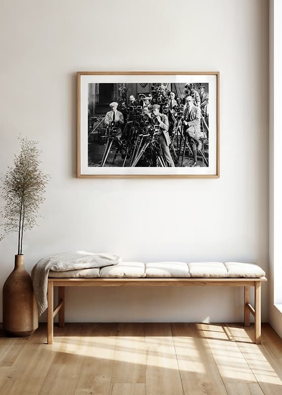 Black and white photo of group of photographers with classic cameras-12