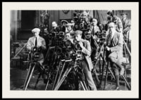 Black and white photo of group of photographers with classic cameras-2