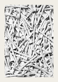 Close-up of white golf pegs in tight composition, black and white-3