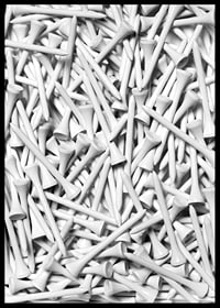 Close-up of white golf pegs in tight composition, black and white-6