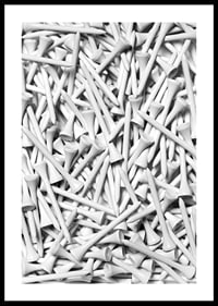 Close-up of white golf pegs in tight composition, black and white-0