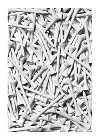 Close-up of white golf pegs in tight composition, black and white-1