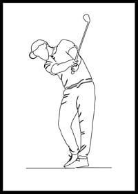 Line illustration of golfer in swing on white background-0