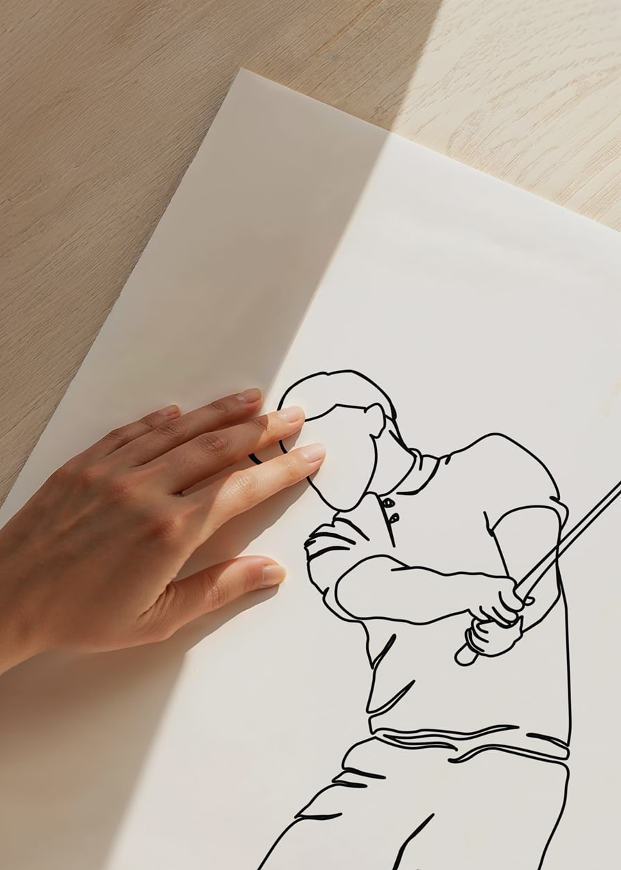 Line illustration of golfer in swing on white background-12