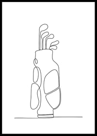 Minimalistisk line art av golfbag med klubbor i svartvitt-0