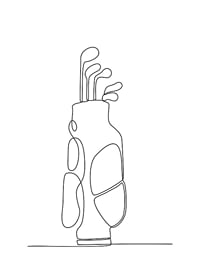 Minimalistisk line art av golfbag med klubbor i svartvitt-1