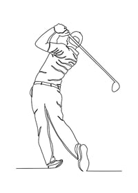 Black line drawing of golfer swinging against white background-1