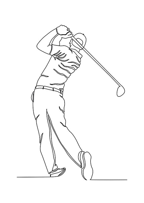 Black line drawing of golfer swinging against white background-12