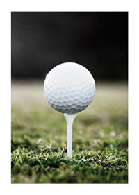 Photographic close-up of white golf ball on tee in grass-1