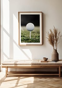 Photographic close-up of white golf ball on tee in grass-8
